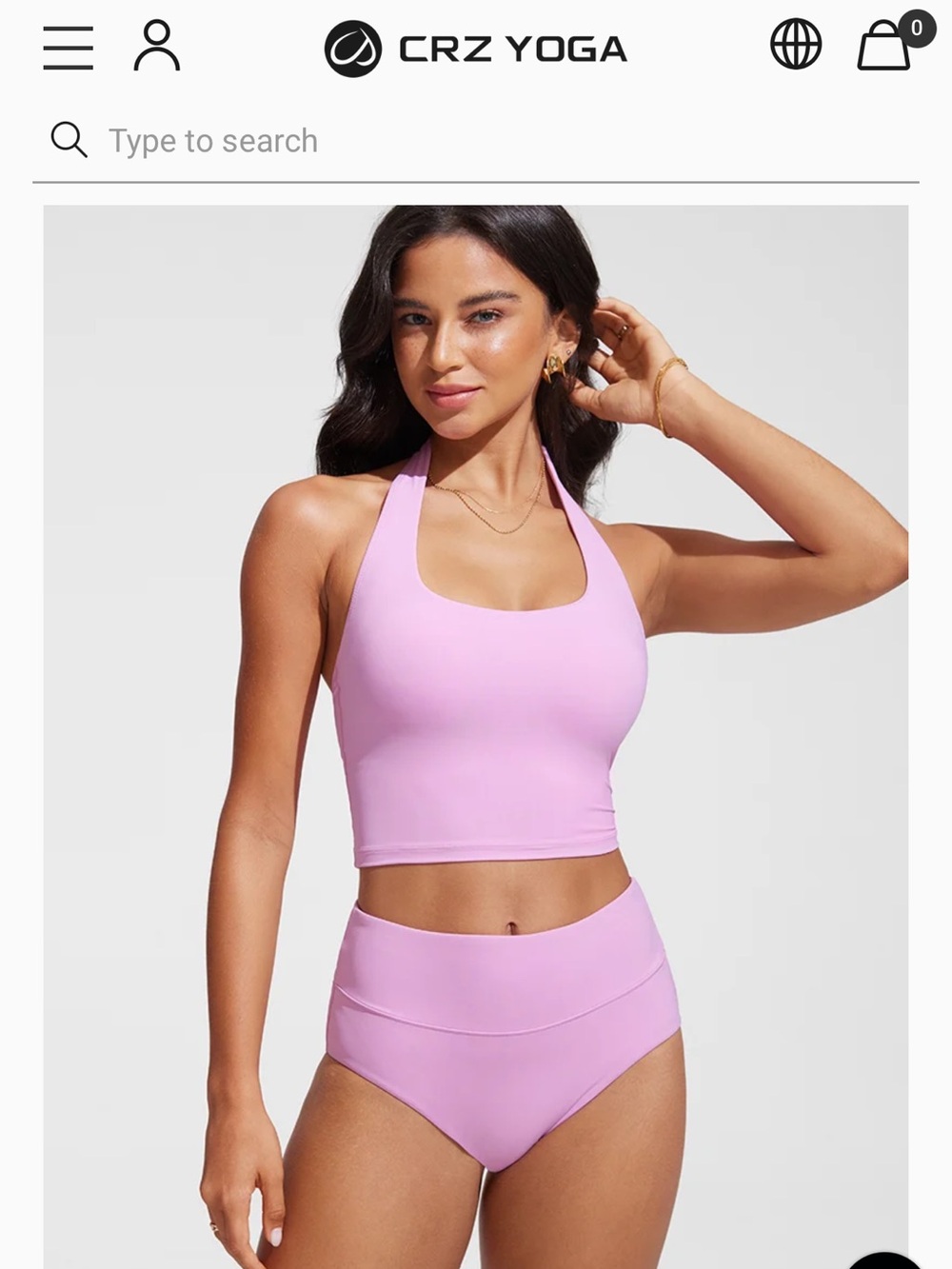 CRZ YOGA Lavender Pink Halter Crop Top with High-Waist Bottoms